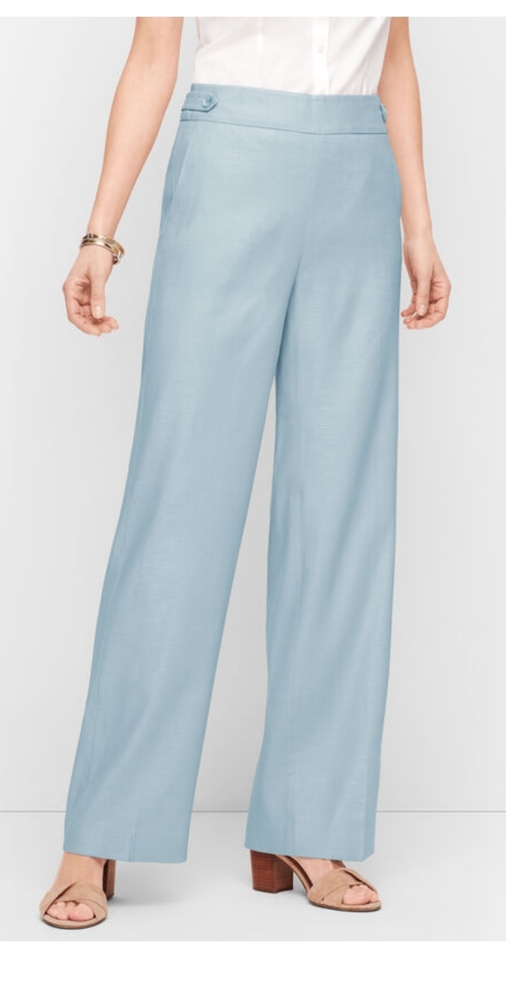 Talbots relaxed fit linen blend blue Palazzo pants trousers